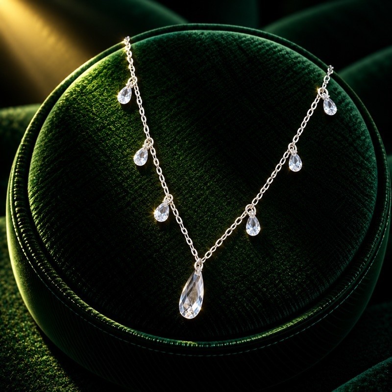 Choker Gota Transparente e Zircônias em Prata 925 elegante