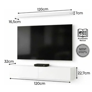 Painel Rack Suspenso 120 cm com Porta Basculante Design Moderno e Minimalista para TV e Aparelhos Eletrônicos MDP 100%