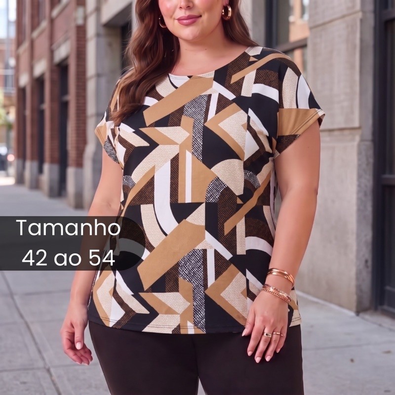 Blusa Feminina Estampada Plus Size Malha Fria Elegante Tamanho 42 ao 54