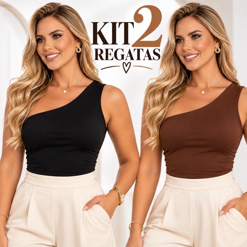 Kit 2 Blusas Femininas Um Ombro Só Mula Manca Blusa Suplex Básica Moda Verão Elegante Justinha