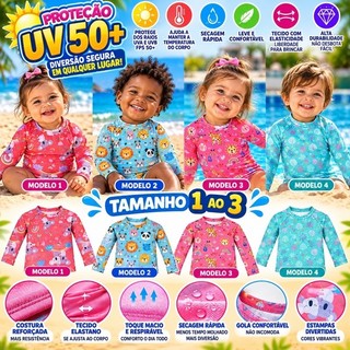 Camisa Infantil UV 50 Praia Sol Piscina Proteção Solar Estampas Diferentes Pronta Entrega