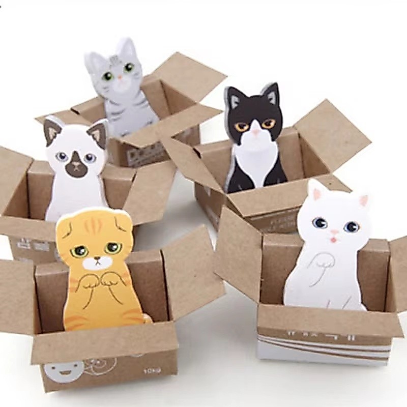 1 PC Bonito Caixa Gato Pequeno Bloco De Notas Pegajosas Versão Coreana De Papelaria