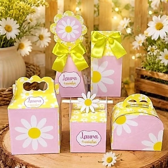 Kit Festa Margarida Rosa l Personalizado Luxo | Caixinhas Lembrancinha Infantil Aniversário Menina | Pegue Monte