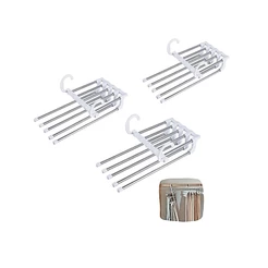 Kit 3 Cabide Dobrável Em Inox Organizador Retráteis 5 Calças