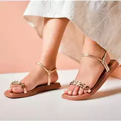 Sandalia Rasteira Flat Detalhe Em Pedras Promoção