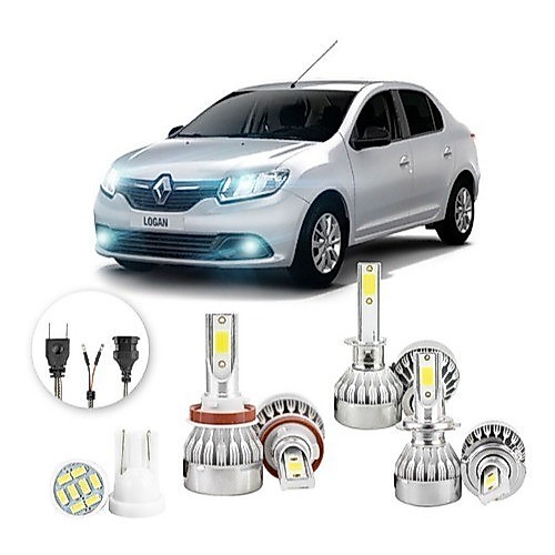 Lâmpadas Ultra Led Renault Logan 20000lm Alto Baixo e Milha + Pingo Led