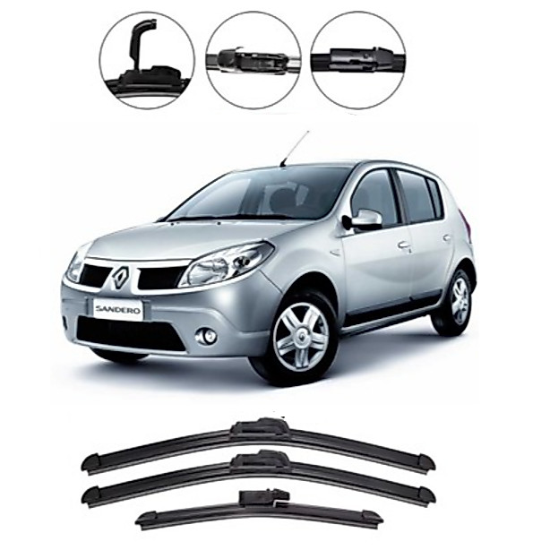 Kit Palhetas Limpador De Parabrisa Dianteiro + Traseiro Renault Sandero 2007 até 2014