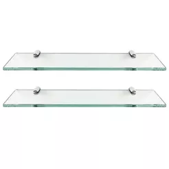 Kit 2 Prateleiras De Vidro 40x10cm Banheiro Suporte Cromado
