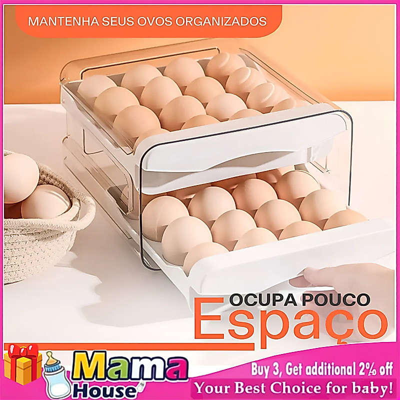 Duplo Andar Organizador de Ovos Transparente porta ovos geladeira 30 ovos Tampa Hermética Tipo gaveta