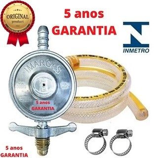 Registro Regulador de Gás para Cozinha Mangueira 1,25m e 2 Abraçadeiras Completo e Seguro