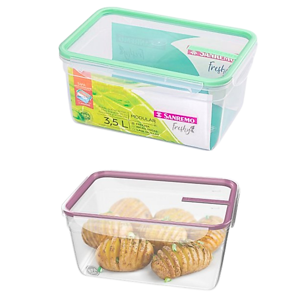 Pote Plástico Grande Sanremo 3,5L Organizador de Frutas Geladeira Cozinha Hermético com 4 Travas Resistente