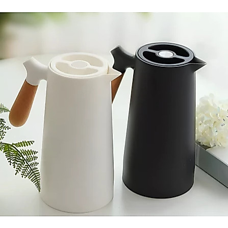 Vittak Garrafa Térmica Nórdica 1L Café Chá Bule Cabo Madeira Mesa Posta Botão Fixa Temperatura Wood 1 Litro