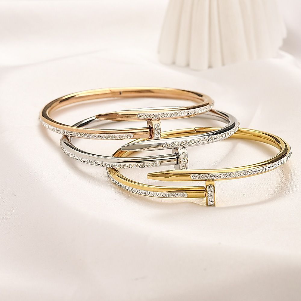 Pulseira De Aço Inoxidável Com Unhas De Diamante – Joias Clássicas Combinadas Para Mulheres , Acessório De Presente De E
