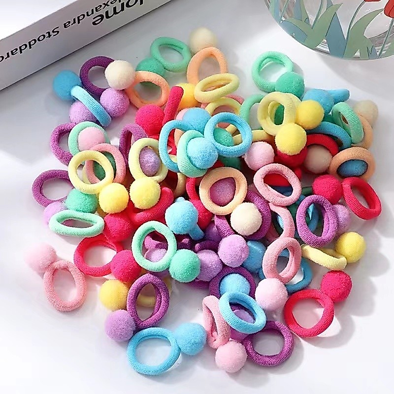 25/30 Peças Mini Elástico com pompom tipo meia xuxinha para cabelo Com Enfeite cor aleatorio