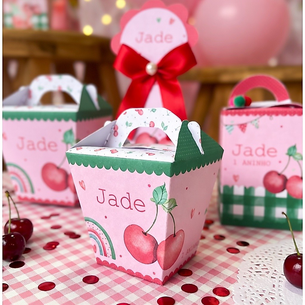 Caixinhas cerejinha personalizadas aniversário festa infantil lembrancinha caixinha milk cereja