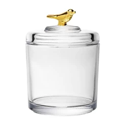 Pote Wolff Golden Bird de Cristal Ecológico com Tampa 85mm Elegante para Doces e Petiscos na Mesa Posta e Decoração Fina