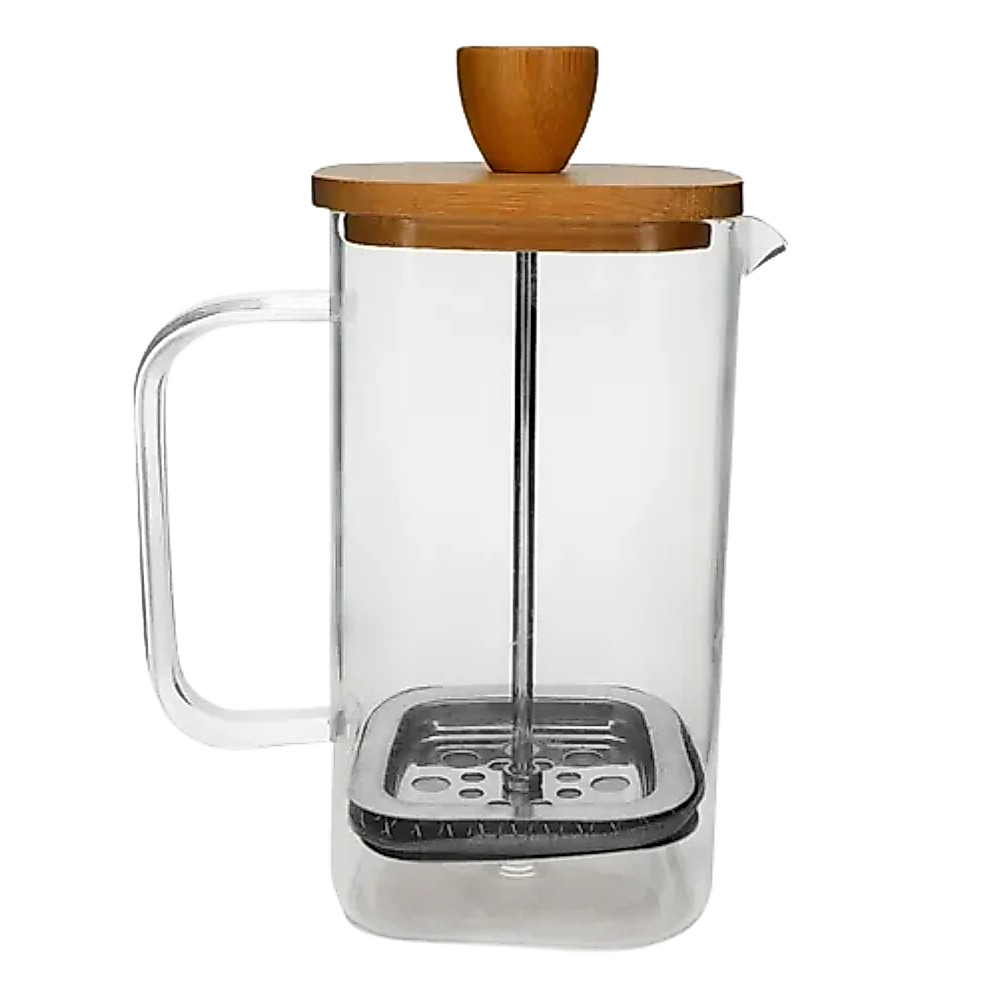 Prensa Francesa 350ml Vidro Reforçado + Tampa Bambu Natural Café Fresco com Estilo Natural