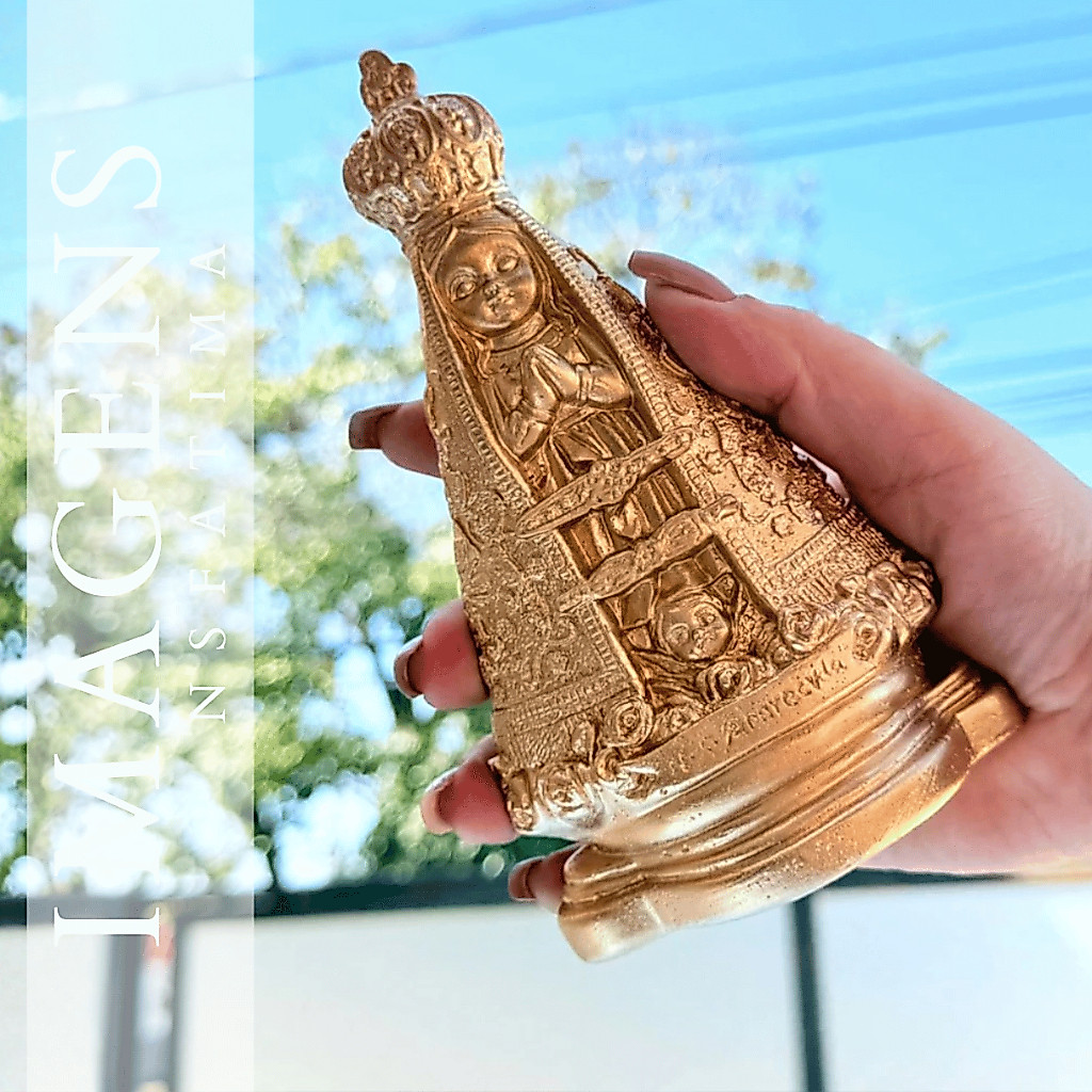 Imagem em gesso Nossa Senhora Aparecida Baby Bebê 15 cm Dourada Catolico Altar Direto da Fabrica