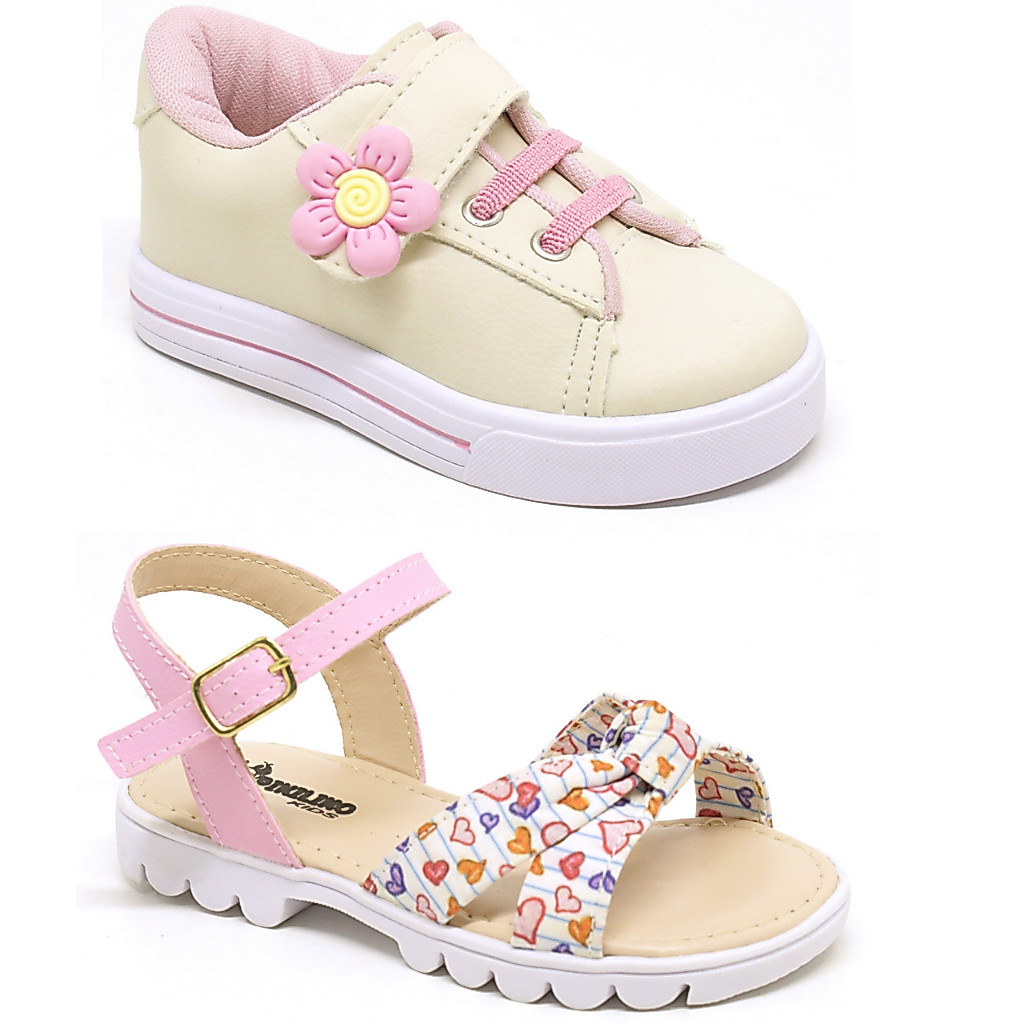 Kit Tênis Infantil Menina Mais Sandália Infantil Feminina Leve e Estiloso moda voltas aulas