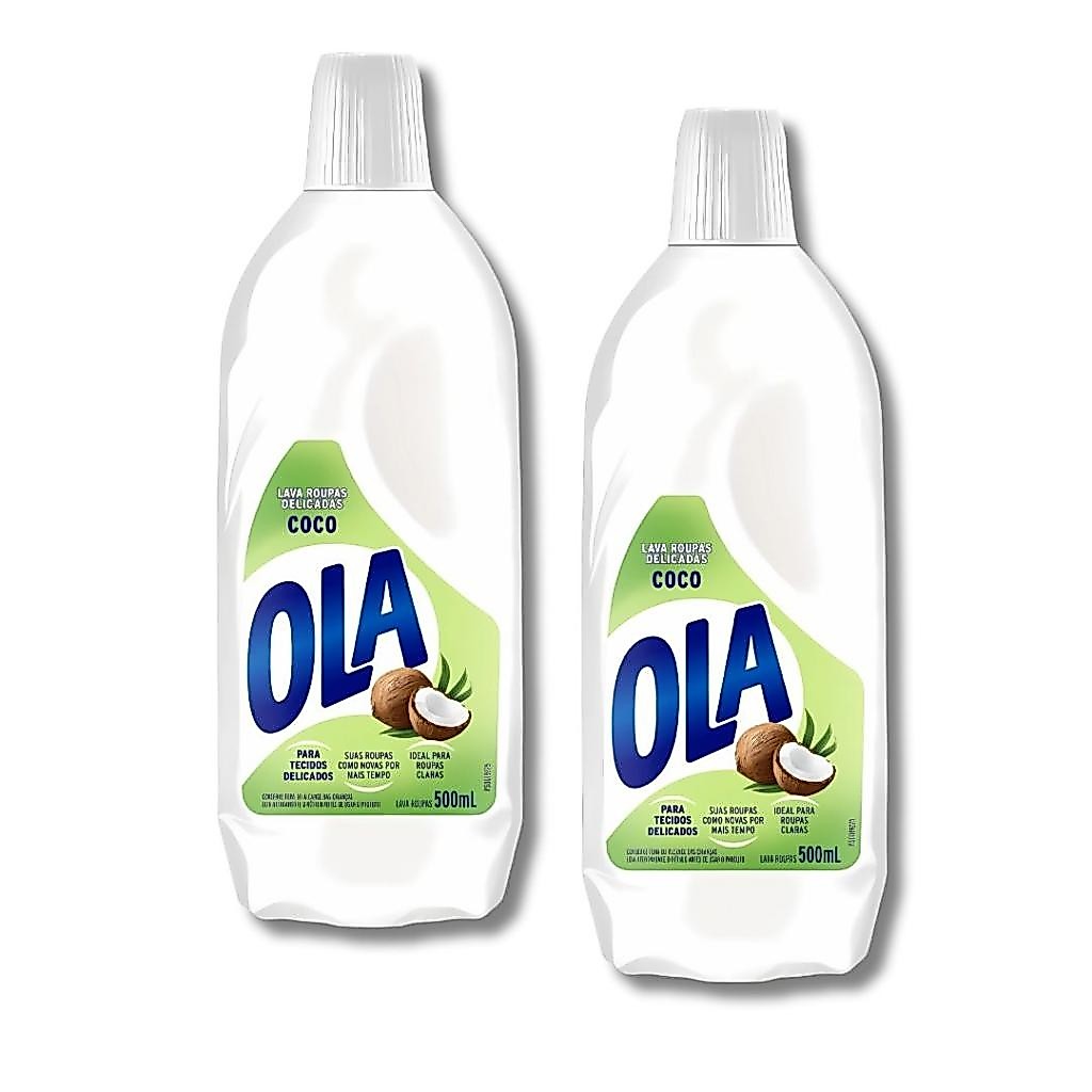 Kit 2 Sabão Liquido Lava-Roupas Ola Coco Ideal Para Roupas Claras e Delicadas 500ml