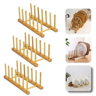 Suporte Organizador Escorredor Porta Pratos  Louças Tampas Copos em Bambu 4/6/8 Divisória…