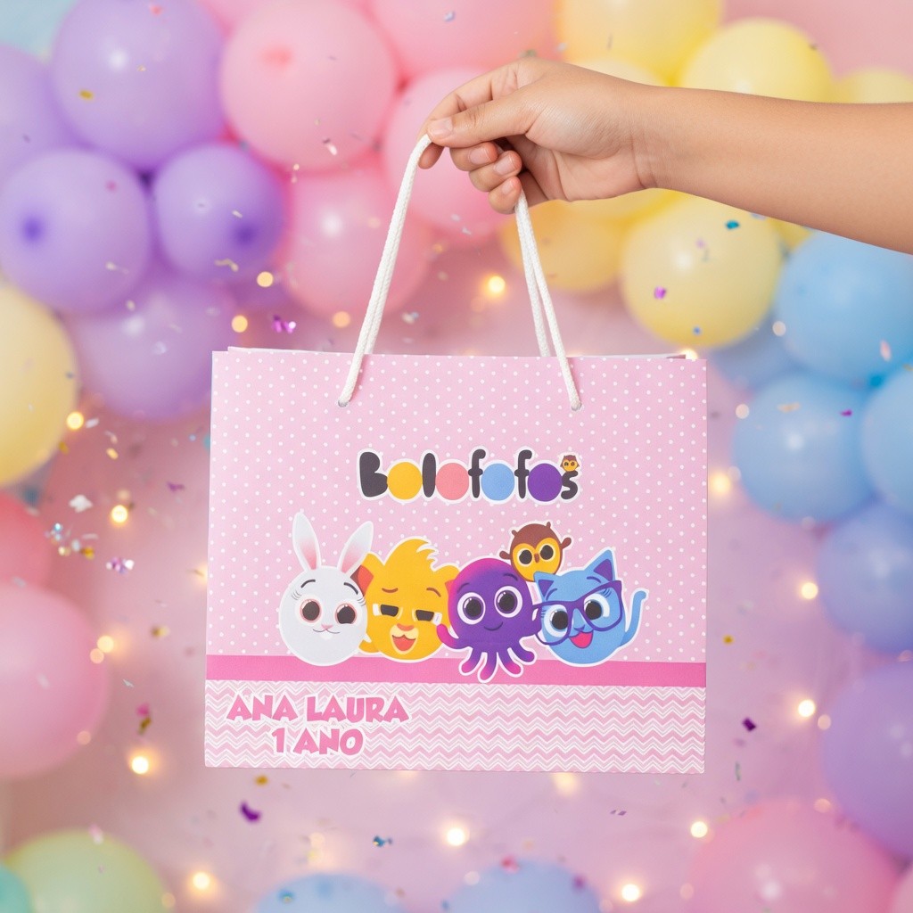 Sacolinha Bolofofos ROSA para Lembrancinha Sacola Festa Personalizada Pegue e Monte