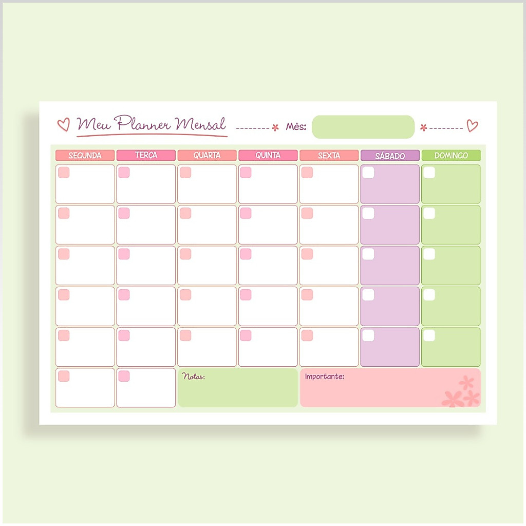 Planner Mensal de mesa - Blocado ou Encadernado (Sem datas) Tamanho 29,7cm x 21cm (24 folhas) — imagem 2 de 2