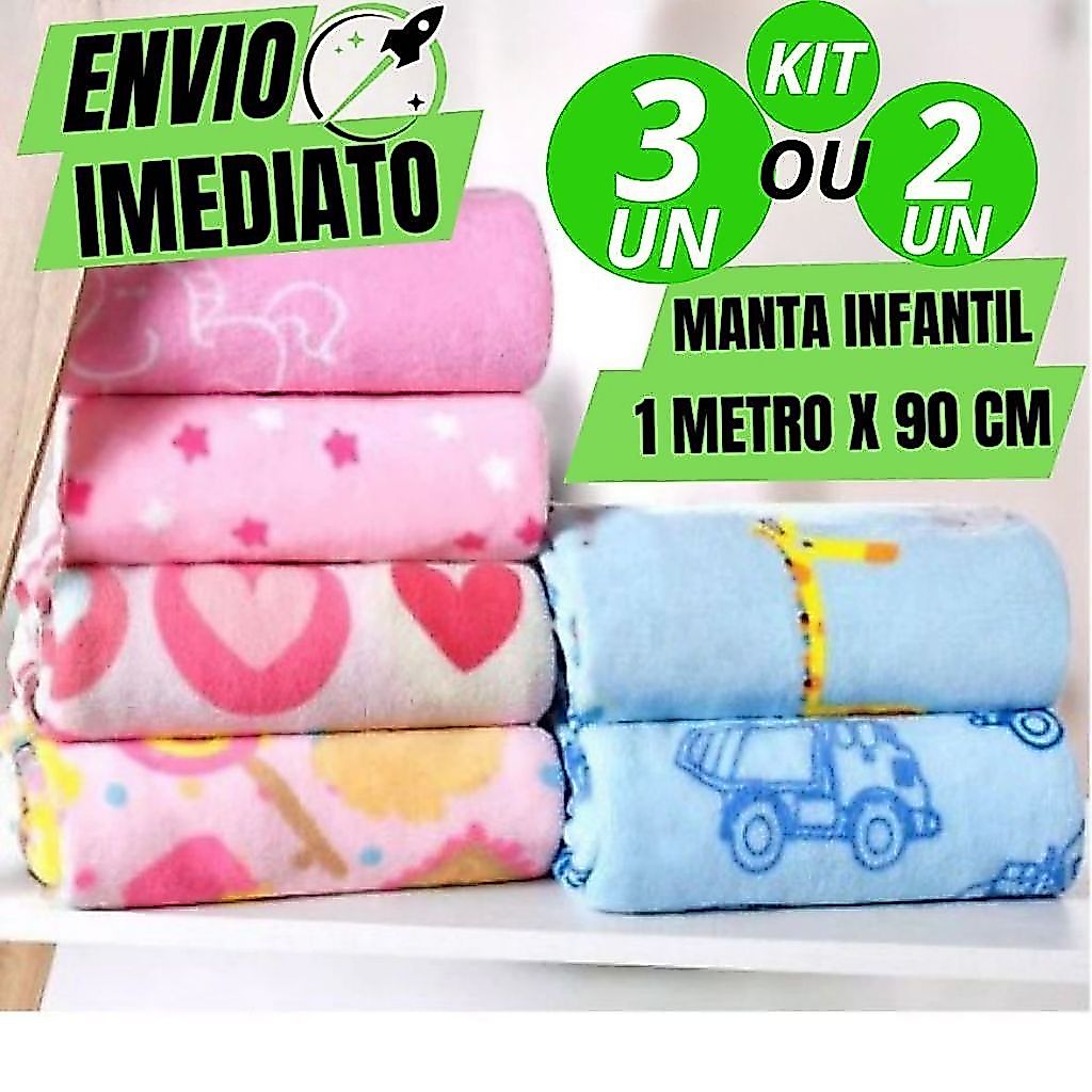 Jogo 3 2 Manta De bebê Cobertor Do Bebe Mantinha Microfibra Estampada Para Kit Maternidade 1 MT x 90 Cm