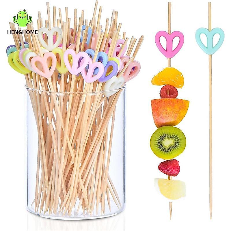 HENGHOME Party Cotail Toothpis Bambu Coração Pis Conjunto 100 Pcs Multicolor Para Comida Enfeite Decorações De Bebidas N