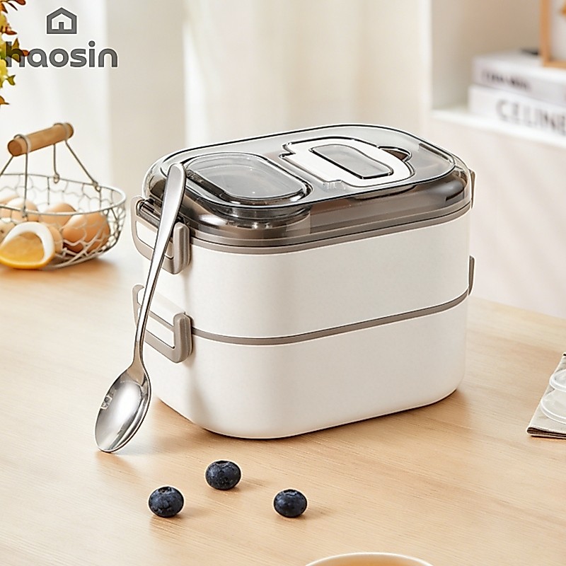Haosin Marmita Lancheira Dupla Camada Compartimentos Separados Com Talheres Não Mistura Sabores
