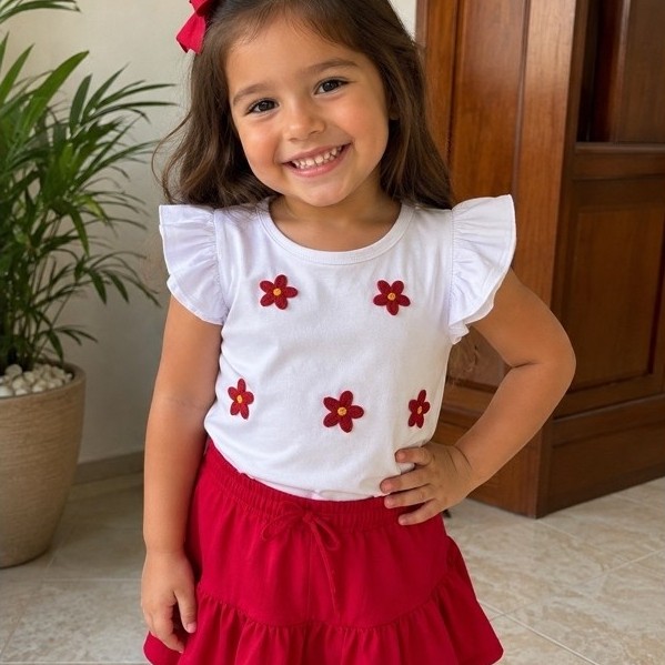 blusa infantil  com disenho bordado de flor 3 D lindass