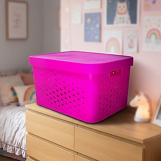 Caixa organizadora com tampa 17 litros pink organizador sala cozinha banheiro quarto escritório