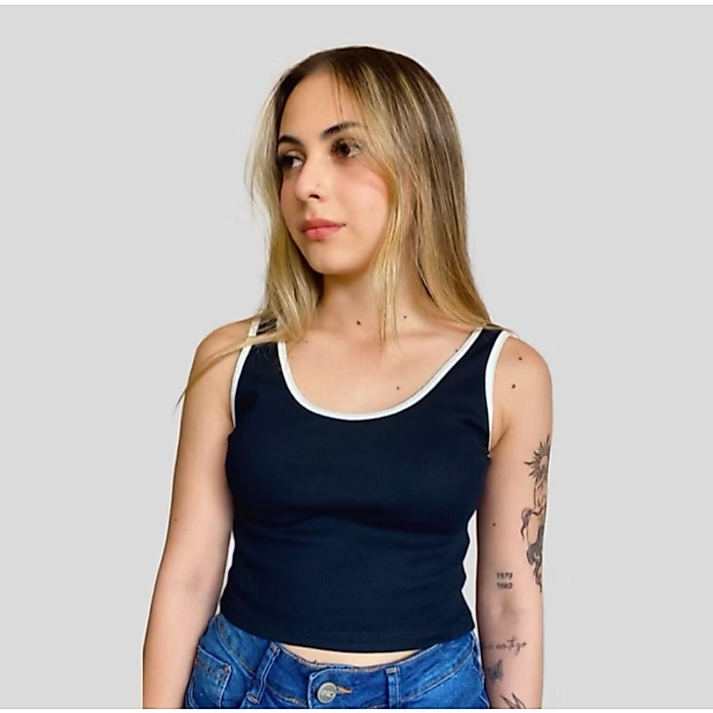 ✨ CROPPED BICOLOR EM RIBANA – NOVA TENDÊNCIA FEMININA ✨