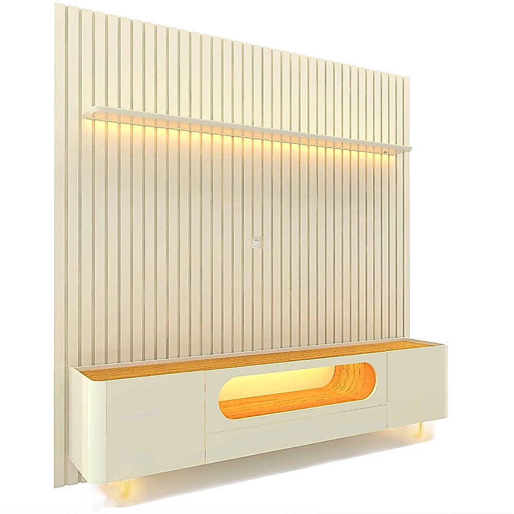 Painel e Rack Nobre Ripado com LED Pés de Vidro 230 Off White - Gelius · foto 2
