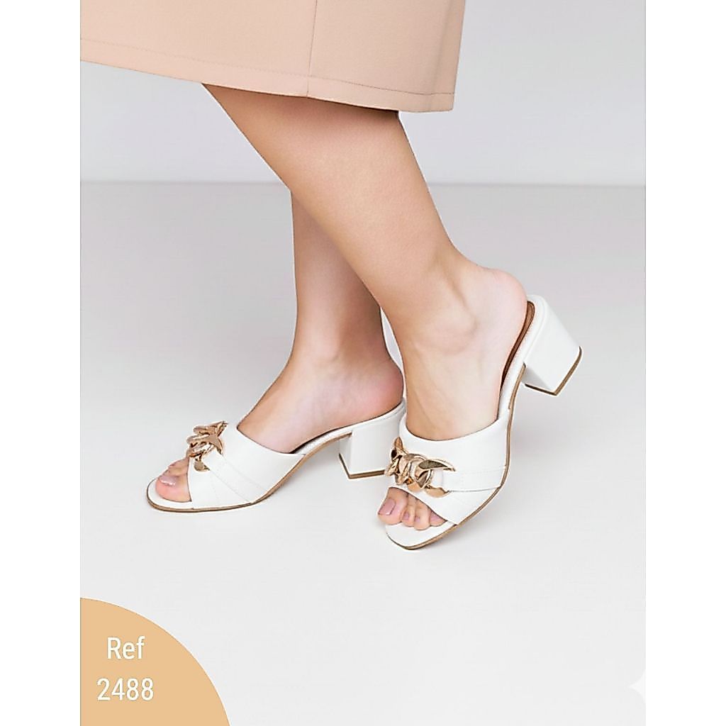 apato Mule Feminino Salto Bloco Médio 5cm com Corrente Metálica - Conforto Premium e Solado Antiderrapante
