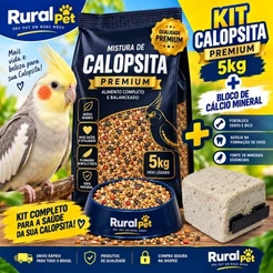 Ração Calopsita Premium 5kg + Bloco de Cálcio Mineral | Mistura de Sementes para Calopsitas,Agapornis e Periquito.