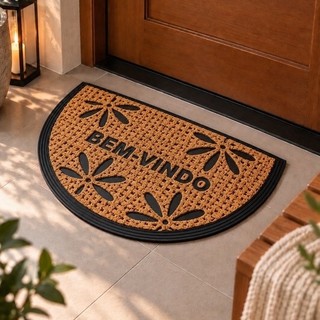 Capacho de Entrada Fibra de Coco 40x60cm Tapete para Porta Decorativo Moderno Flor de Lótus Capacho Meia Lua