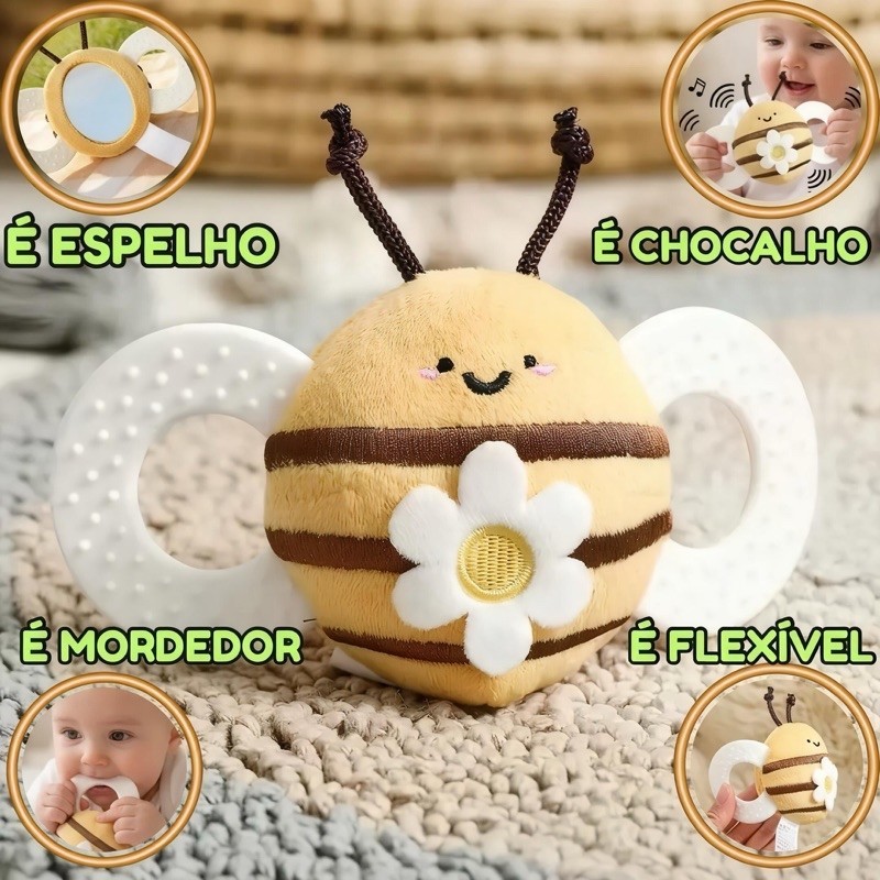 Chocalho Mordedor com Espelhinho - Chocalho Sensorial - Mordedor Seguro - Brinquedo com espelho