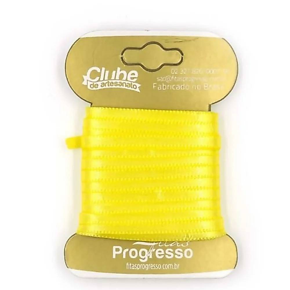 Fita em Cetim- Amarelo Canário 10mx4mm 1un - Progresso Rizzo
