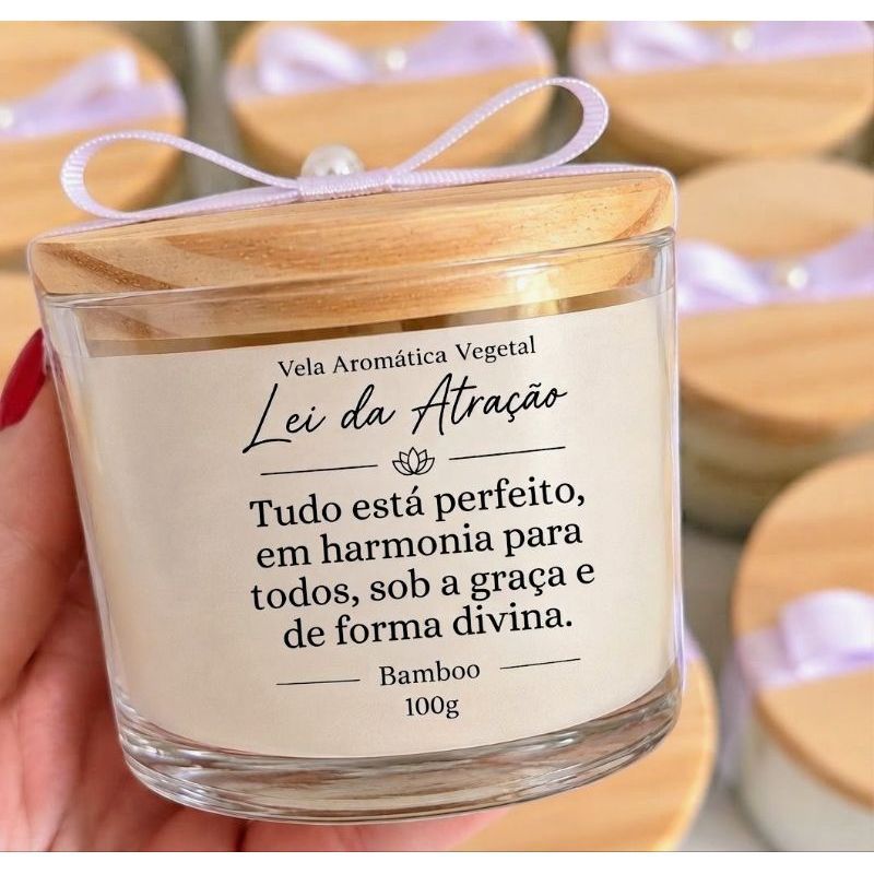 Vela Aromática Artesanal Vegana Lei da Atração Palavras de Poder Cera de Coco Vegetal Premium Presente Elegante
