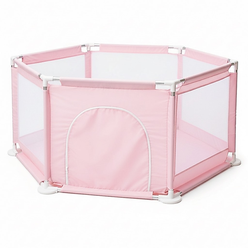 Cercadinho Infantil Rosa Para Bebê Cercado Seguro Desmontável Com Tela Transparente Baby Bear