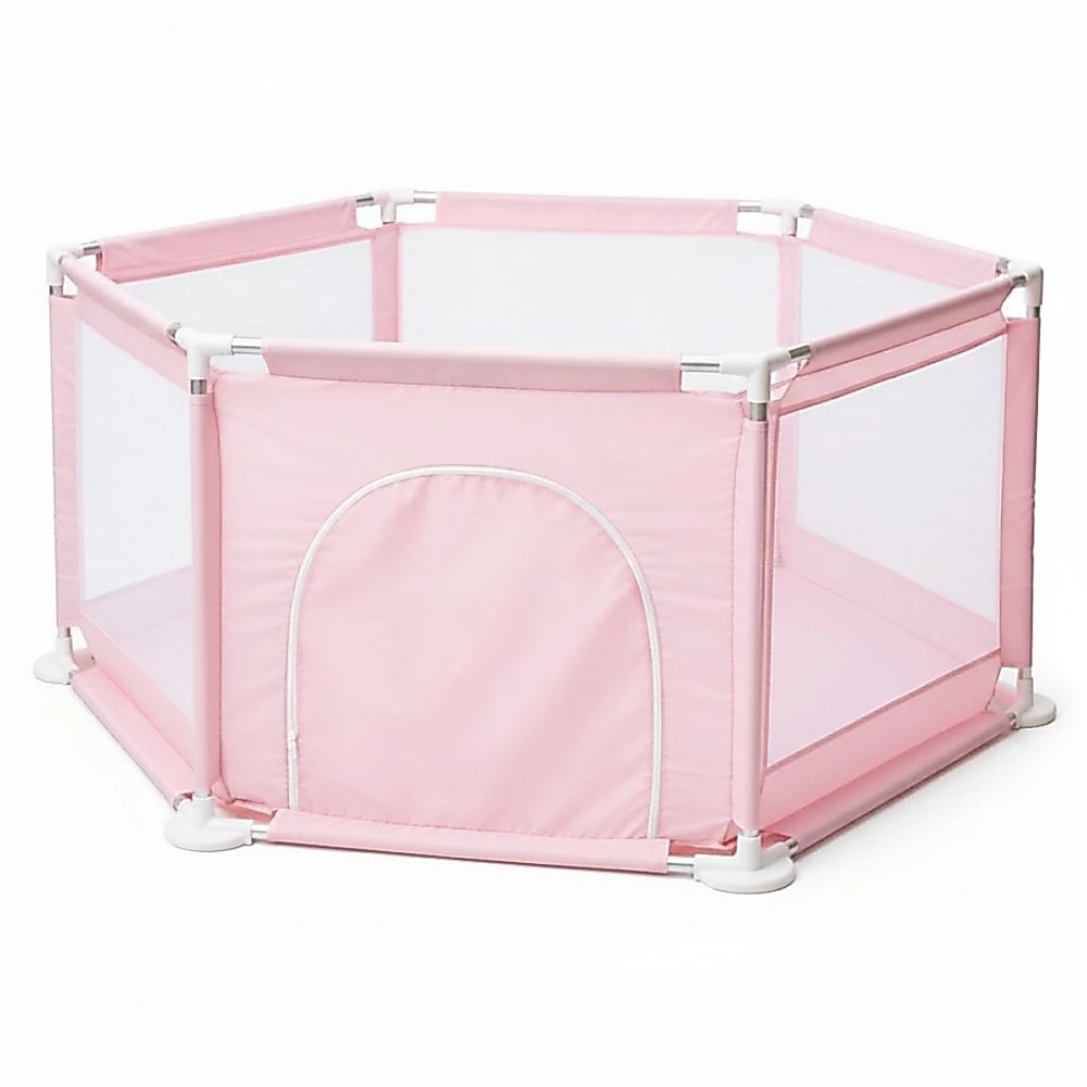 Cercadinho Infantil Rosa Para Bebê Cercado Seguro Desmontável Com Tela Transparente Baby Bear