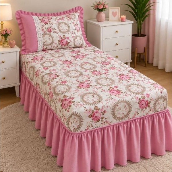 JOGO DE CAMA COBRE LEITO COLCHA SOLTEIRO OXFORD COM BARRA