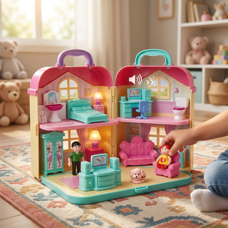 Casinha De Boneca Maleta Portátil Com Som Luz Móveis E Acessórios Presente Criança