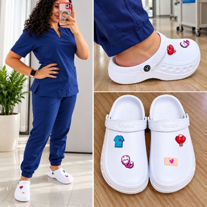 Sapato Fechado Babuche Profissional Enfermeira Eva Antiderrapante Plantão Estágio 4 Pins Leve (Babuche Fechada)