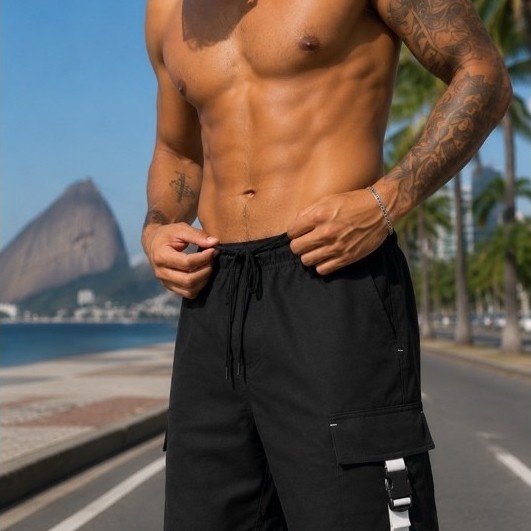 Short Masculino Bolso Cargo Bermuda Mauricinho Elastano Praia Tactel Casual Secagem Rápida Academia | ENVIO IMEDIATO