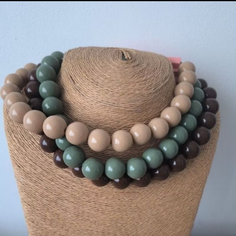 acessório feminino kit 3 Colar De Contas Feminino Lindo Colares na Côr Terra