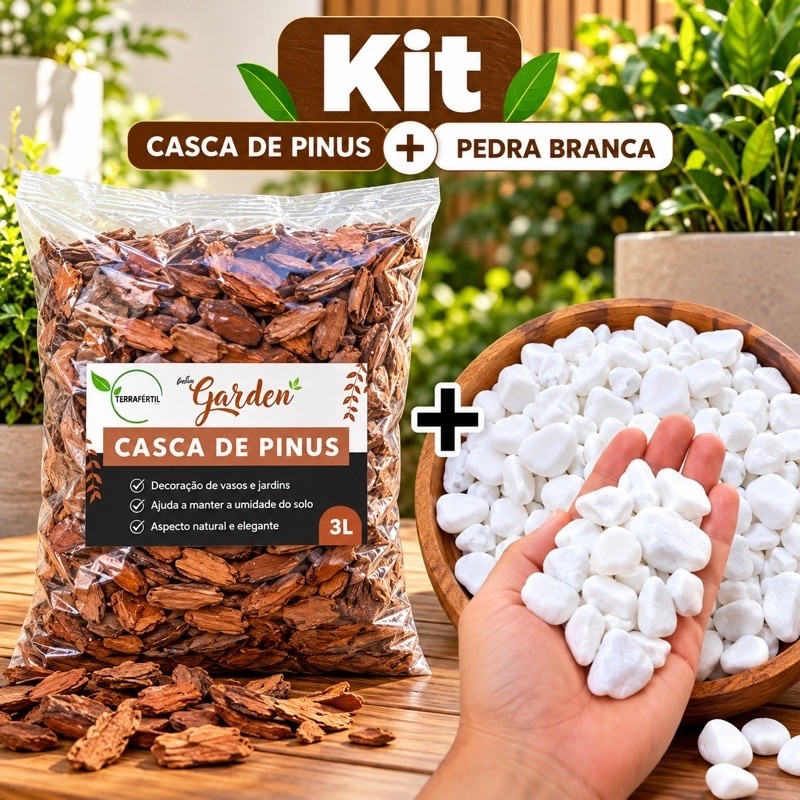 Kit 2kg Pedra Branca + Casca de Pinus