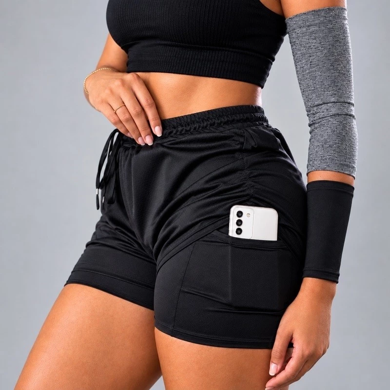 Short Dryfit 2em1 Feminino Academia Bermuda Dupla Para Caminhada Treino e Outros Exercício