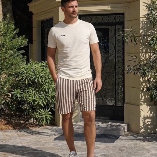 Bermuda Masculina VK by VK Comfort Striped Listrada Casual com Elastano